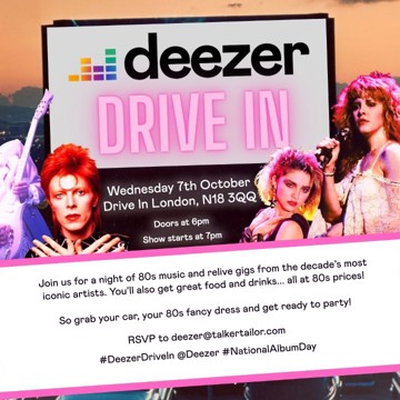 Deezer to host a drive-in '80s music experience for National Album Day